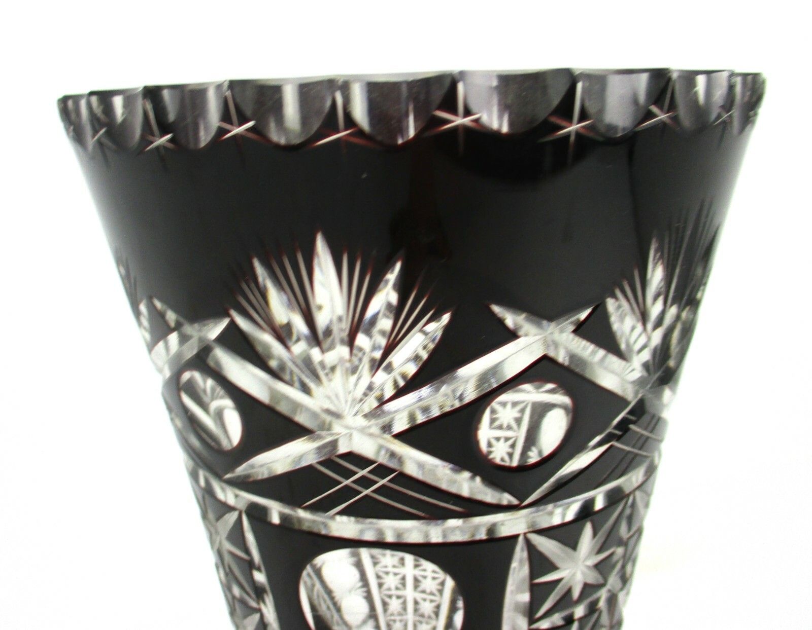 Crystal Ruby Red Clear To Cut Bowl Vase Dot Star Beautiful Vsl Style 13.77" photo for sale