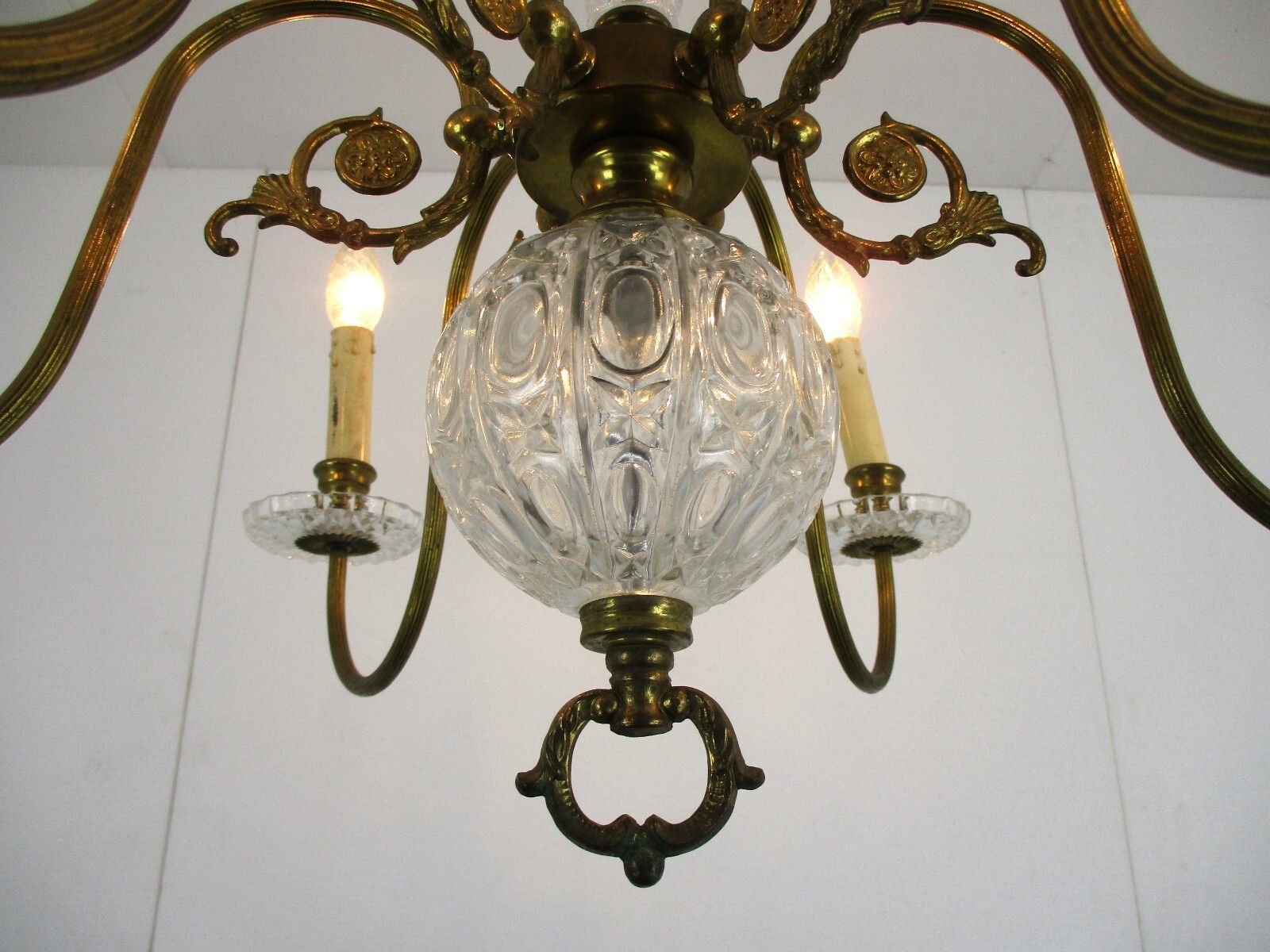 Flemish Dutch Chandelier 6 Arm Lights Brass Glass Ball Bobeches Country Style photo vinterior