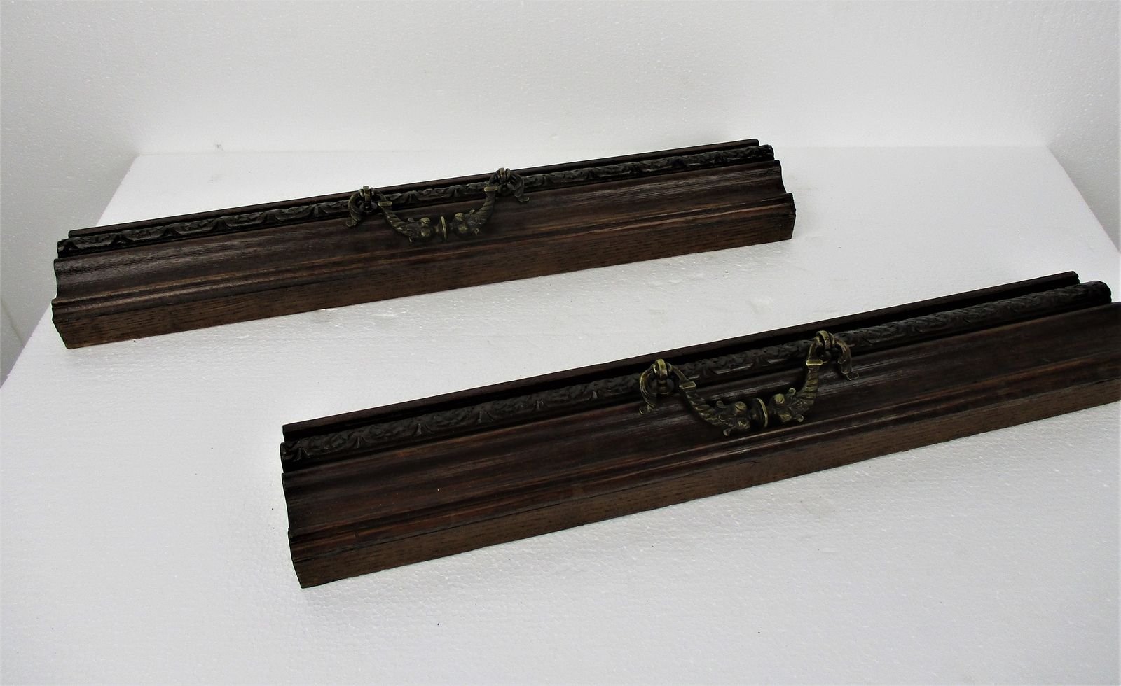 2 Pieces Antique French Carved Oak Reclaimed Architectural Trim Pediment Salvage photo furniture