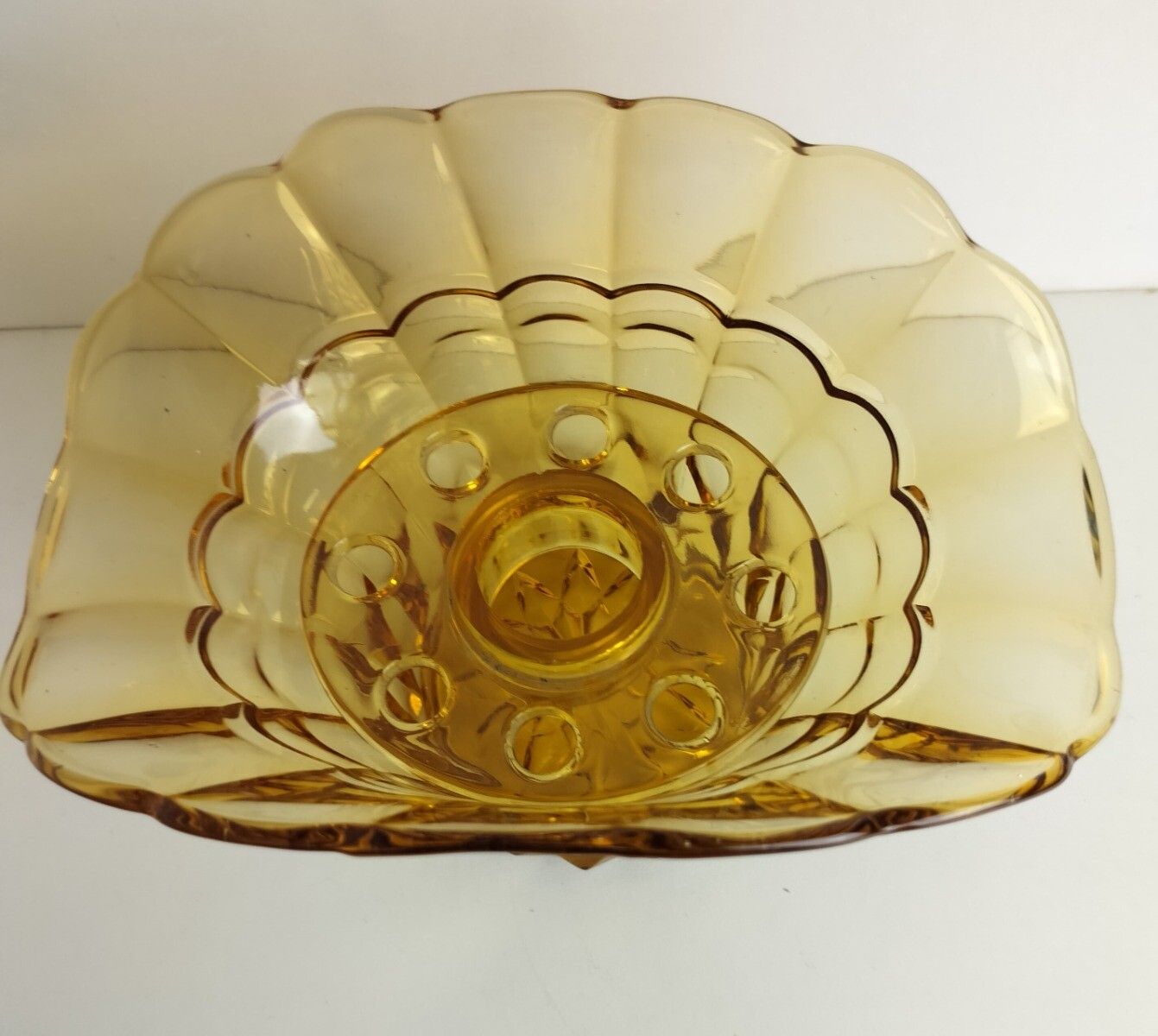 162.0 Art Deco Amber Brown  Flower Holder Pique Fleurs Art Glass Vase 2 Pieces Luxval photo