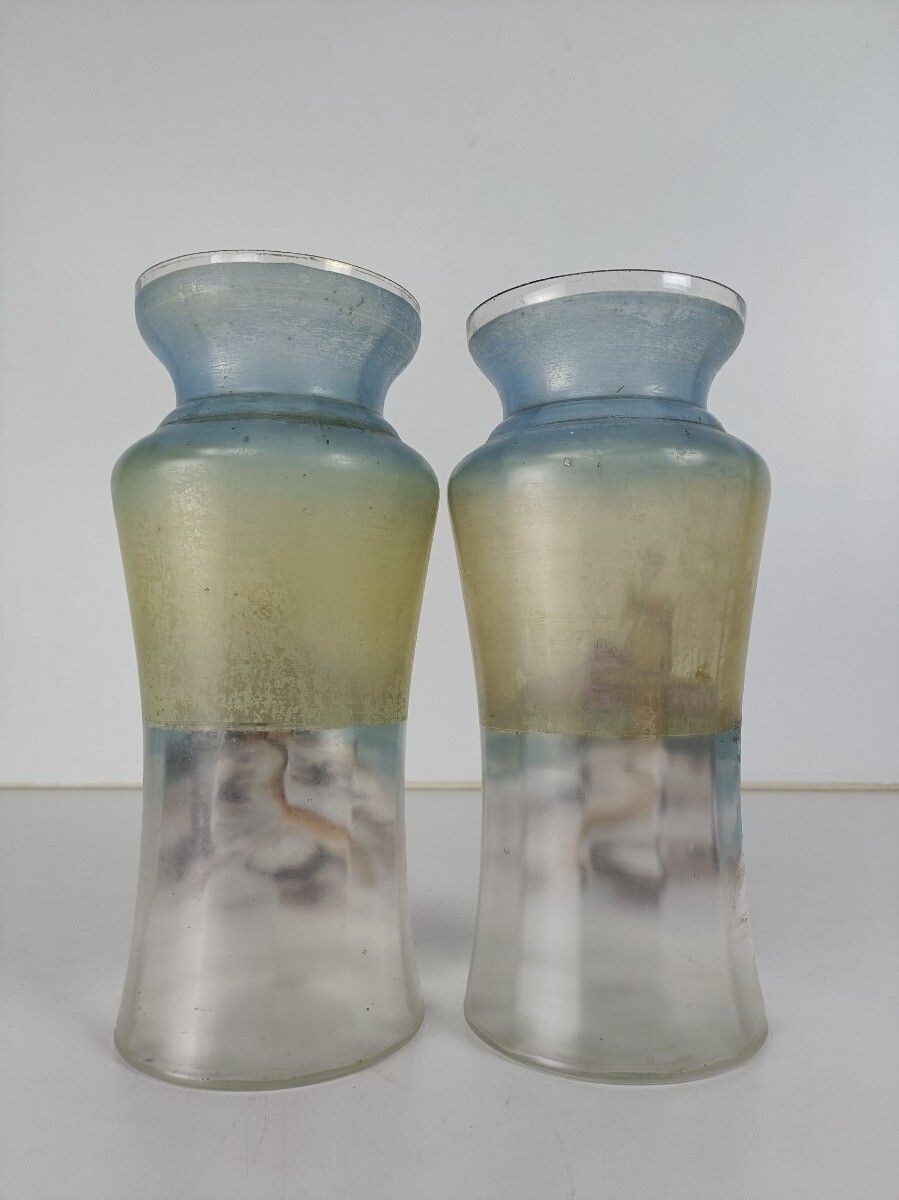 Art Deco Antique Hand Painted French Couple Of Vases Glass photo 244.0