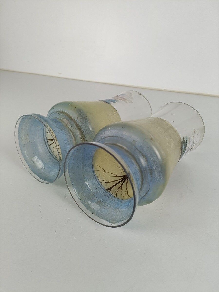 Art Deco Antique Hand Painted French Couple Of Vases Glass photo vintage