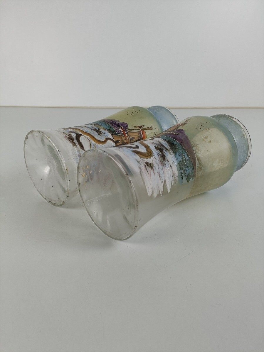 photo furniture Art Deco Antique Hand Painted French Couple Of Vases Glass