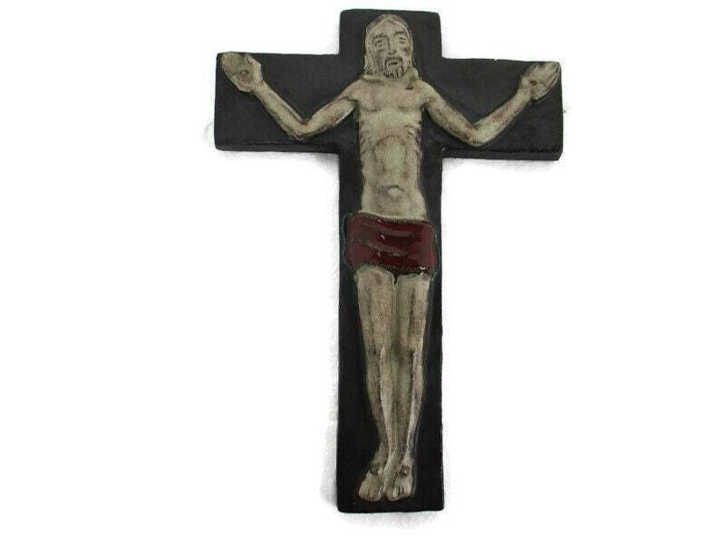 L Mid Century Modern Ceramic Crucifix Era Rogier Vandeweghe Amphora Belgium Styl