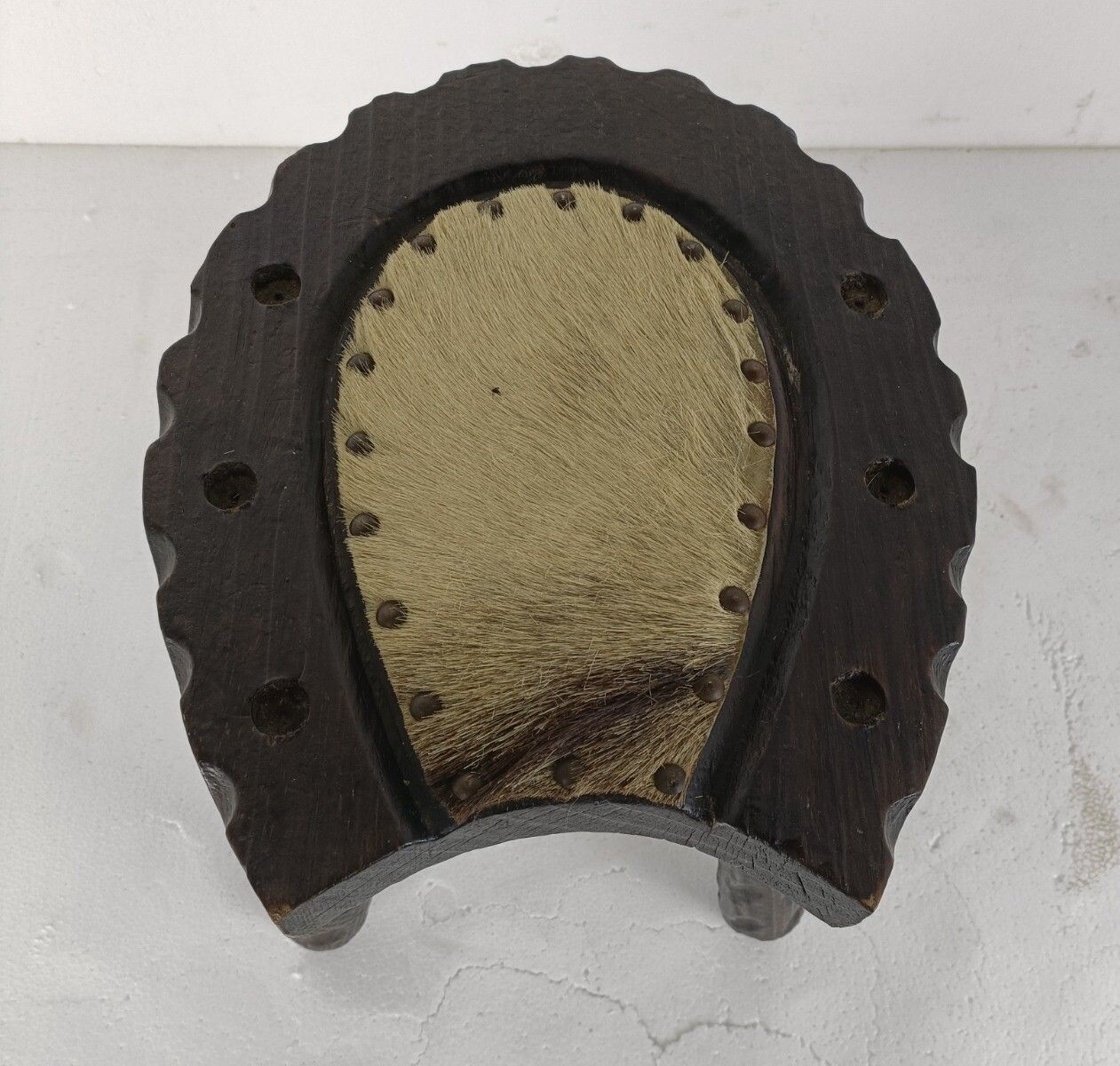 Spanish Milking Stool Table Pedestal Plant Bonsai Stand  Carved Wood Horseshoe photo 129.0