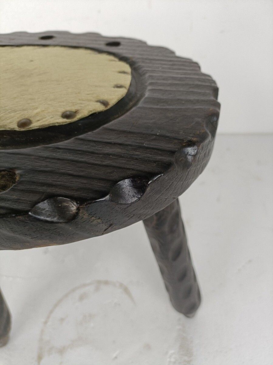 Spanish Milking Stool Table Pedestal Plant Bonsai Stand  Carved Wood Horseshoe photo buy