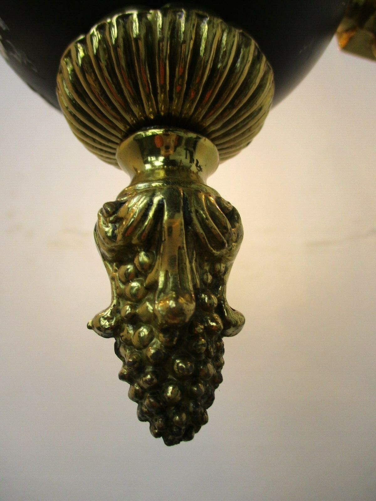 French Empire Pan Chandelier Green Tole Brass 5 Arms Hollywood Regency Ducks Htf photo vinterior