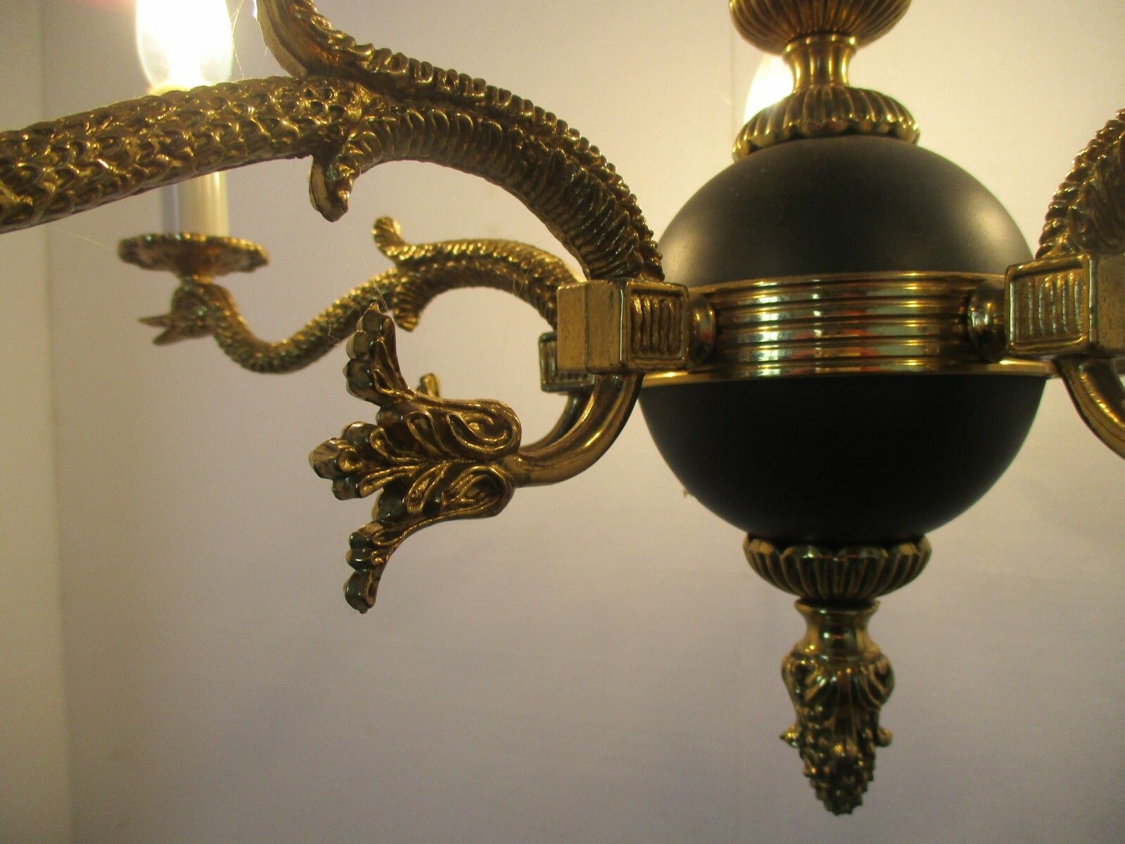 photo furniture French Empire Pan Chandelier Green Tole Brass 5 Arms Hollywood Regency Ducks Htf