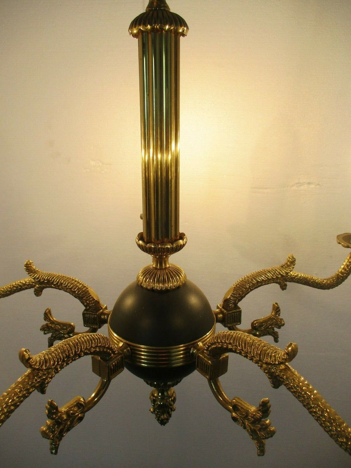 Lighting French Empire Pan Chandelier Green Tole Brass 5 Arms Hollywood Regency Ducks Htf photo