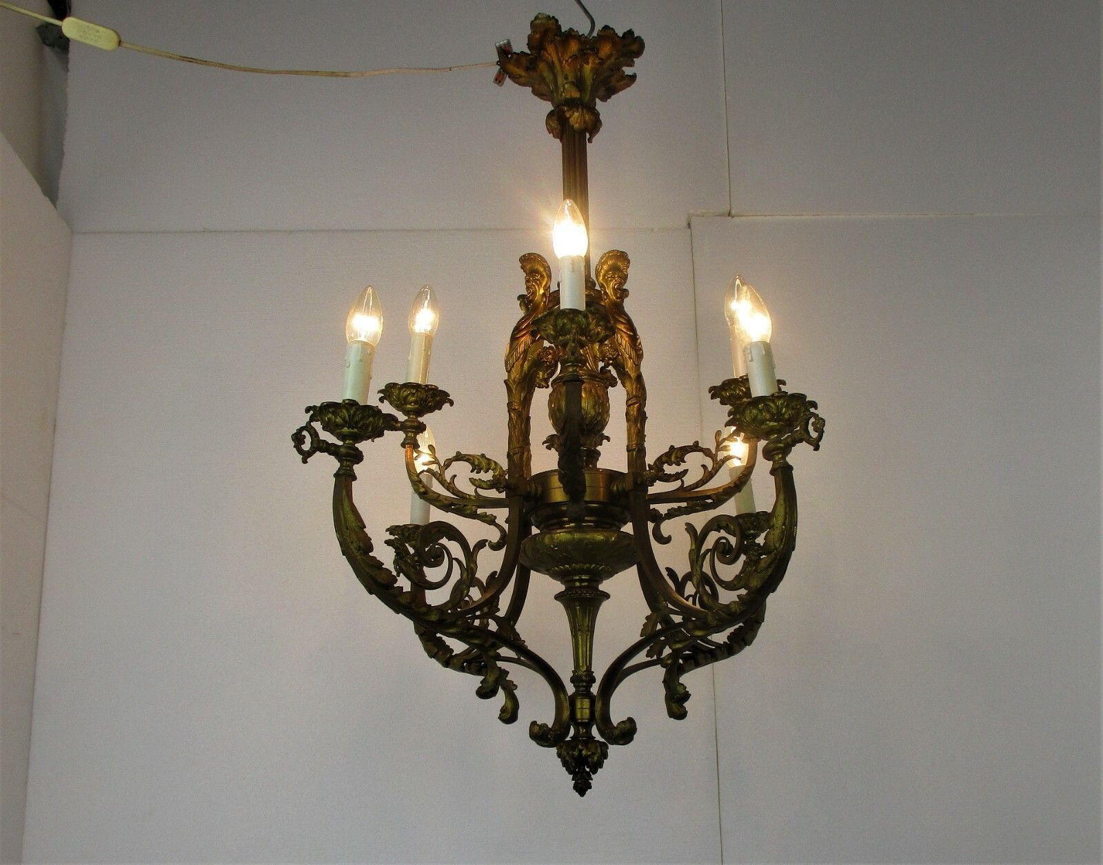 Antique Gothic Castle Chandelier Bronze Doré Gold Gilded Bacchus Grapes Stunning photo 2968.0