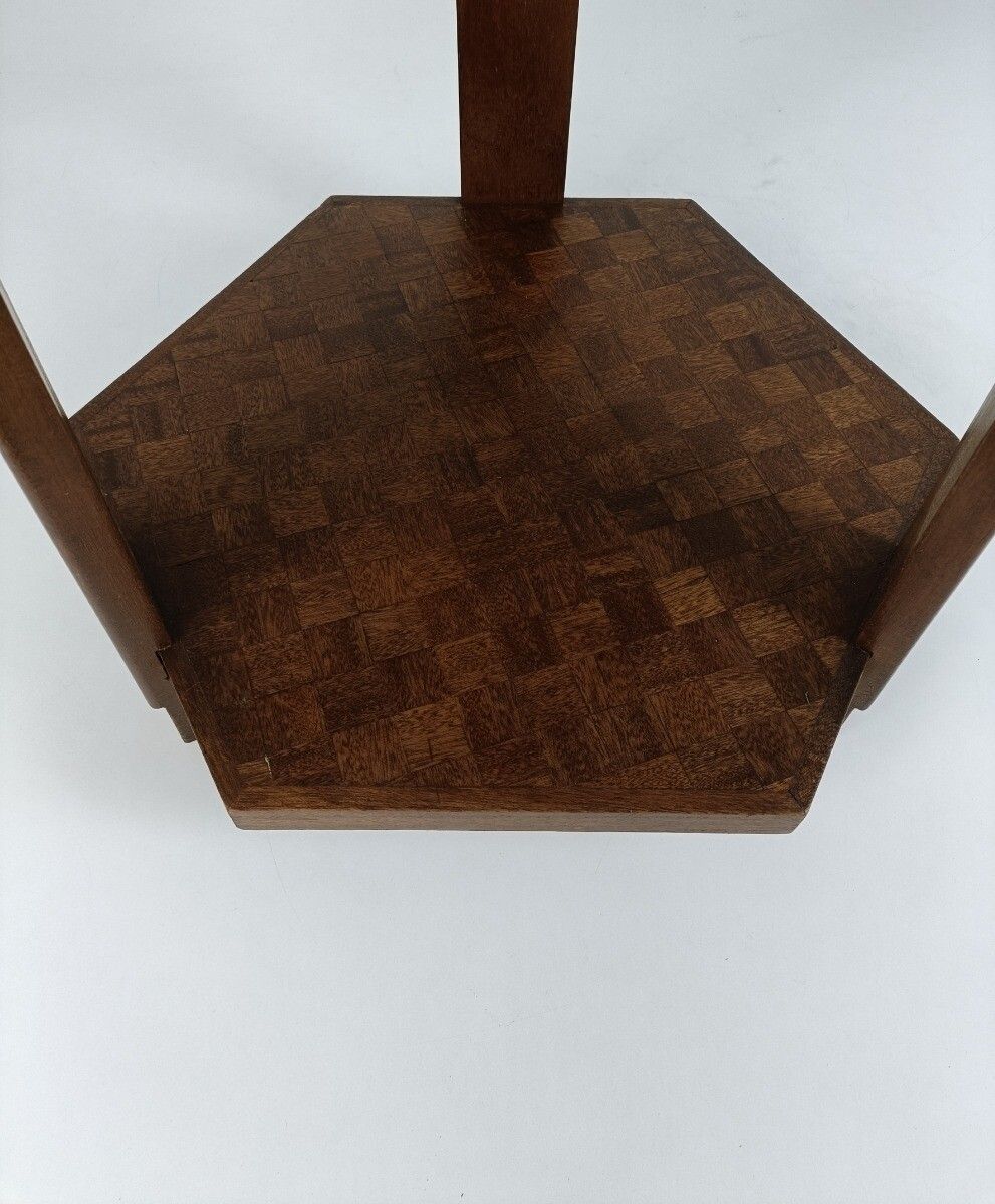Antique Art Deco Table Gorgeous Inlay Style On Top Patchwork Block Style Wood photo for sale