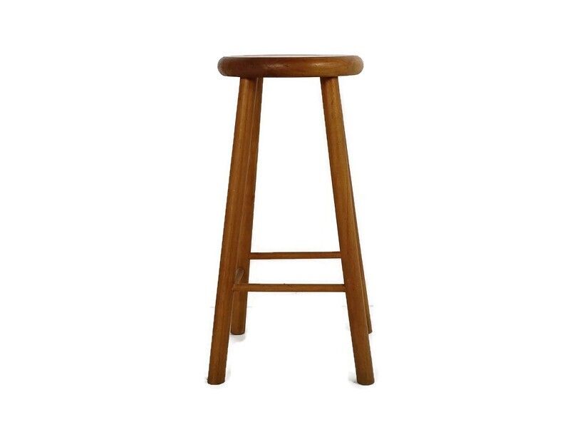 Bar Stool Chair Loft Wood Iron Band Primitive Funky Loft Pedestal Side Table Vin