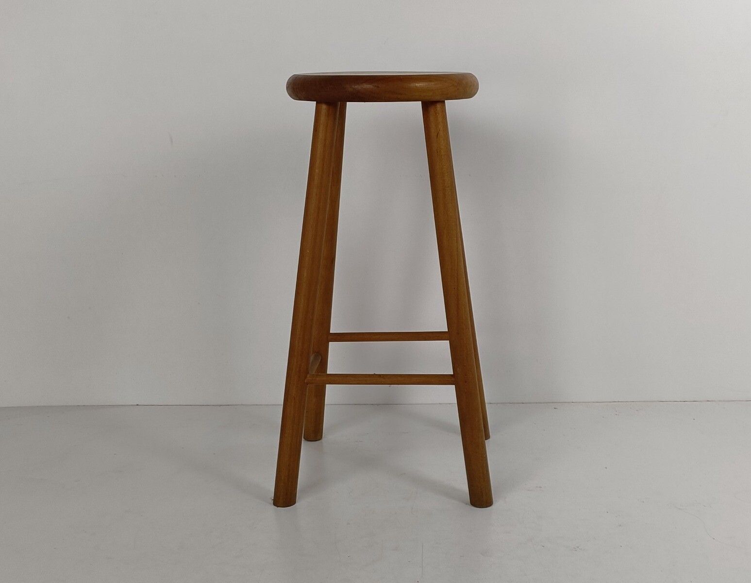 Bar Stool Chair Loft Wood Iron Band Primitive Funky Loft Pedestal Side Table Vin photo for sale