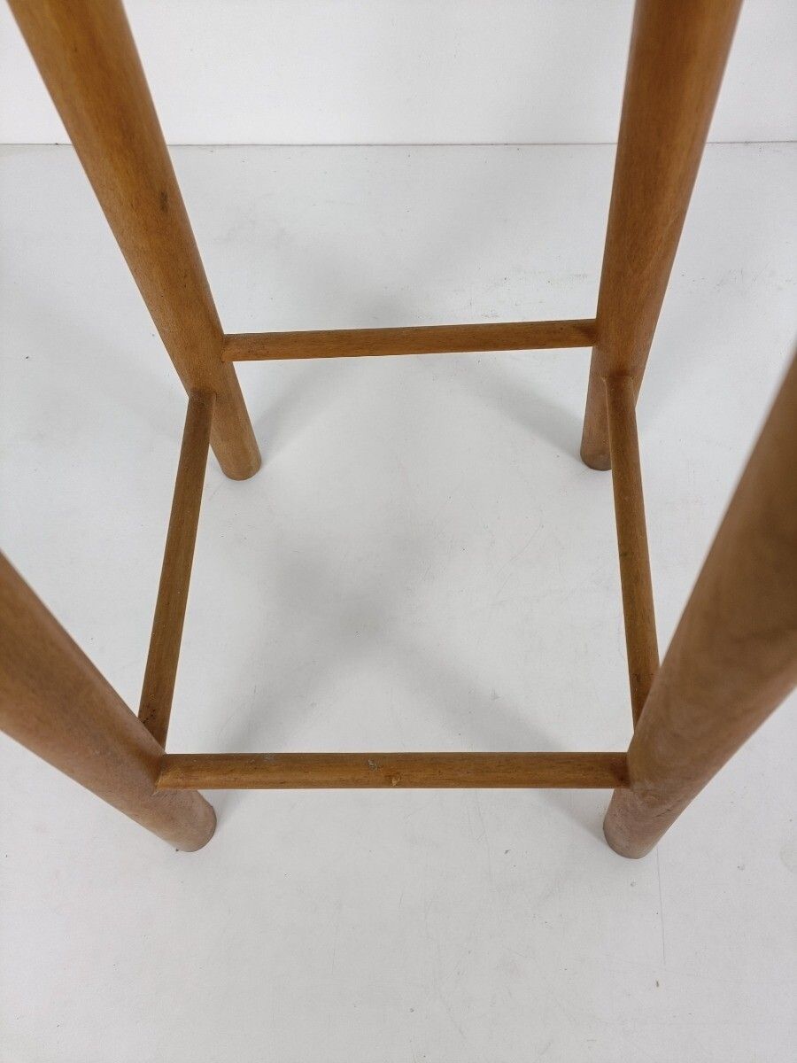 Bar Stool Chair Loft Wood Iron Band Primitive Funky Loft Pedestal Side Table Vin photo Furniture
