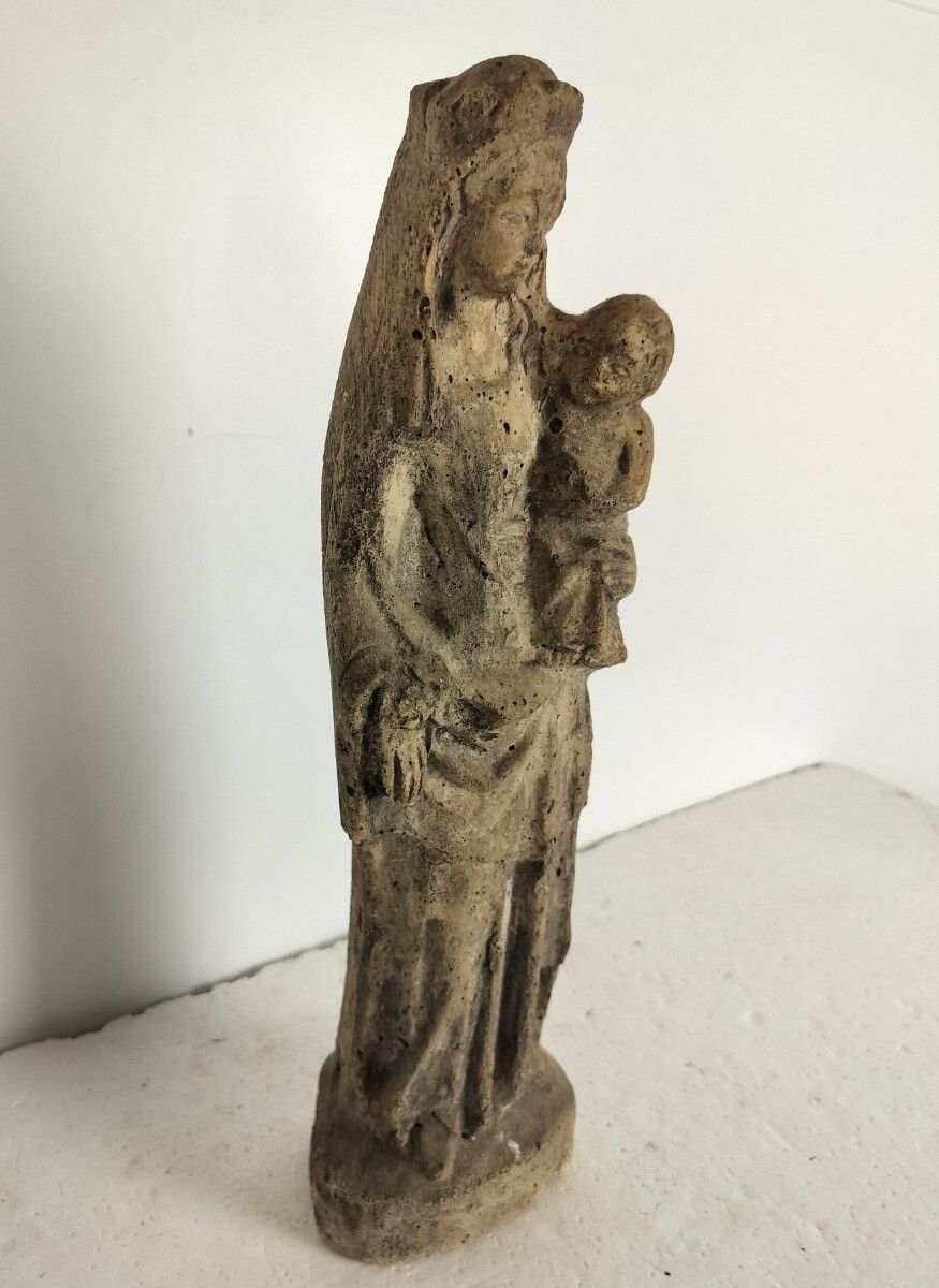 Outdoor Protection Carved Stone French Virgin Mary Infant Jesus Htf  Madonna Chr photo Art