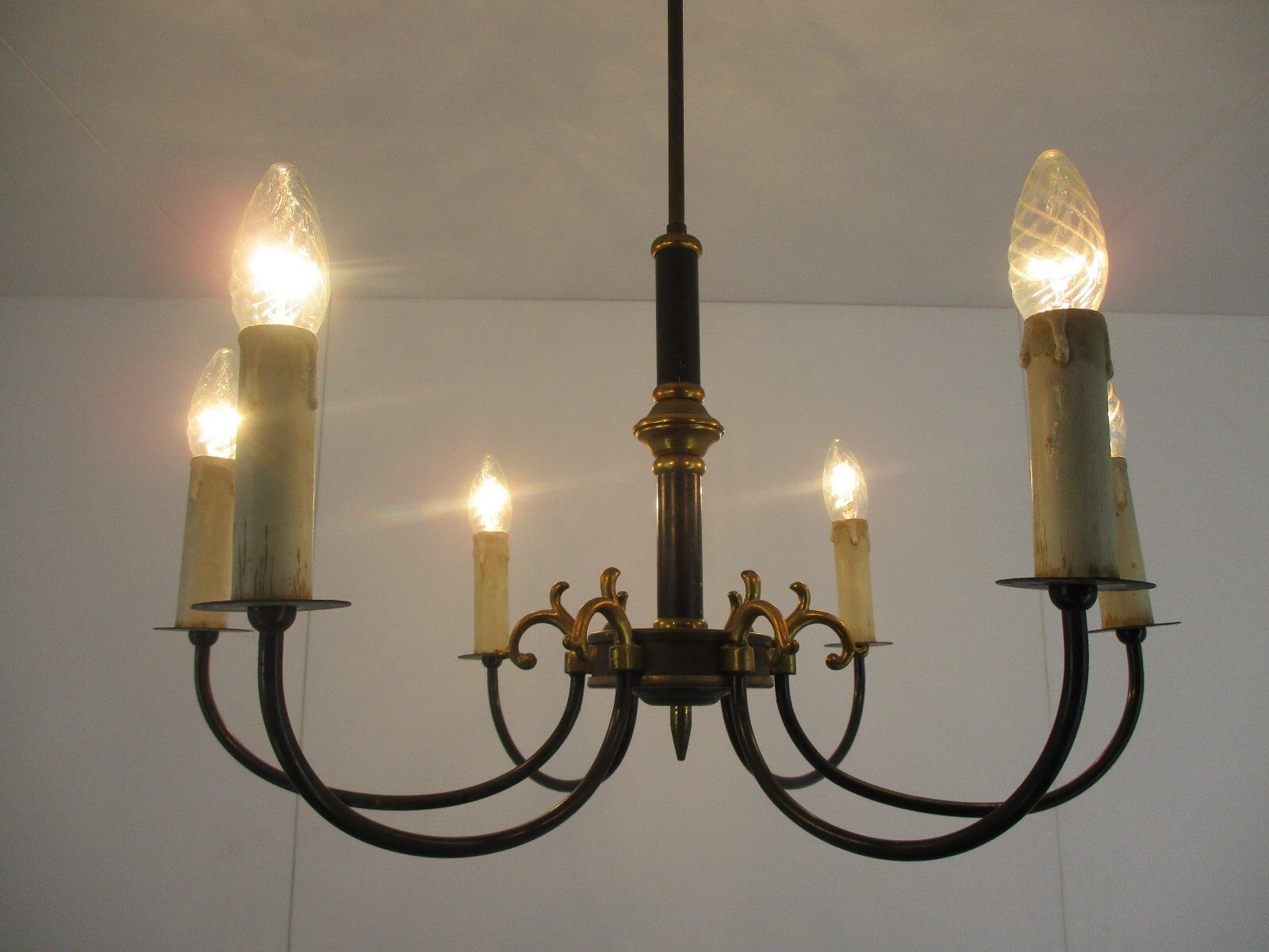 6 Arms Lights Pan Chandelier Revival French Vintage Modernist Brass photo buy