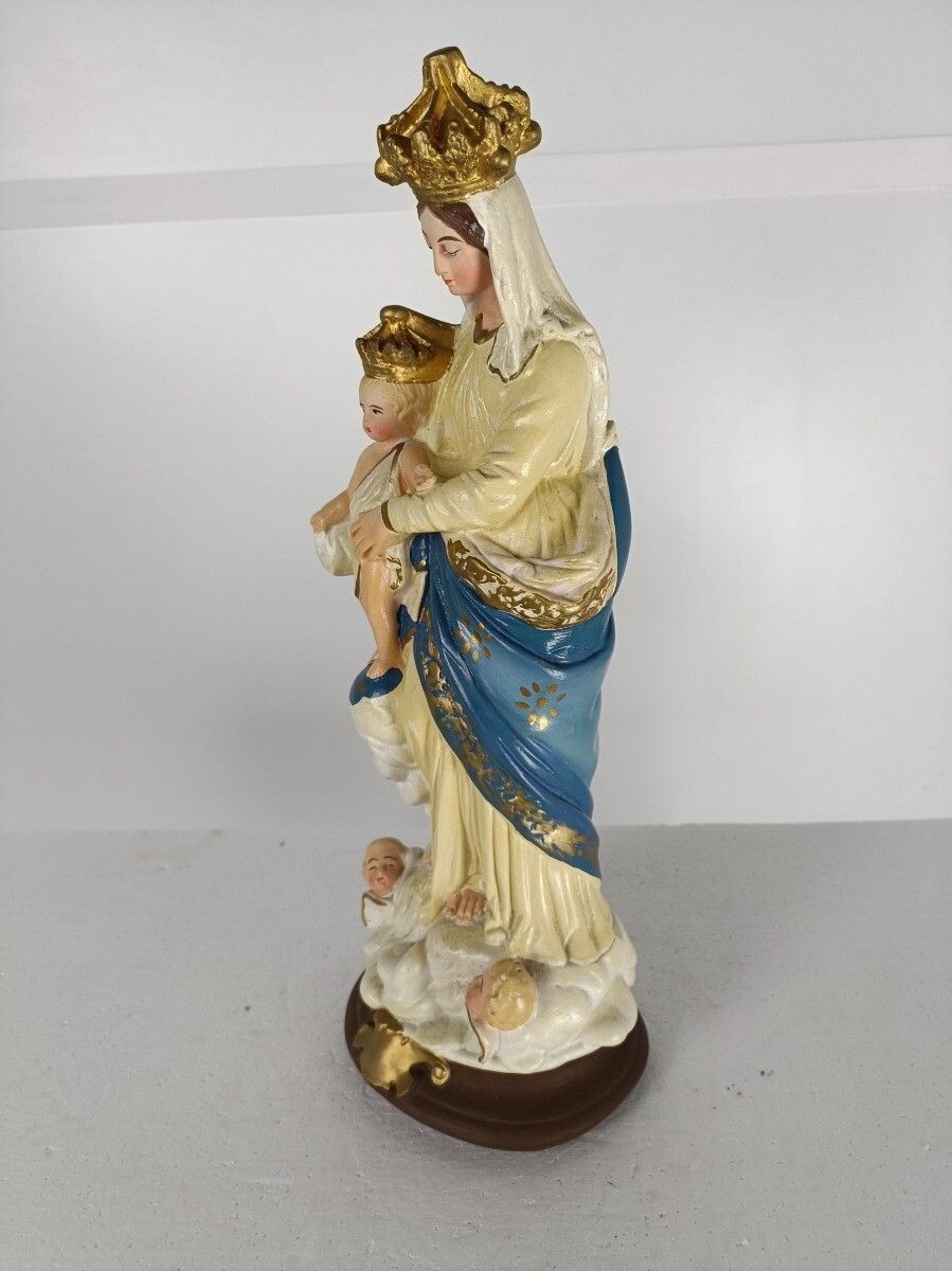 Antique Neo Gothic Statue Plaster Polychrome Our Lady Of Victory With Infant Ang photo 283.0