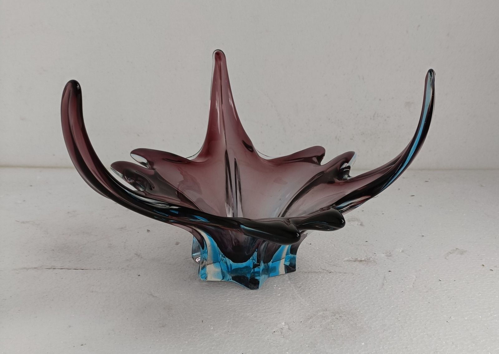 Gorgeous Bowl Dish Centerpiece Cranberry Blue Art Glass Murano Italy Modernist photo furniture