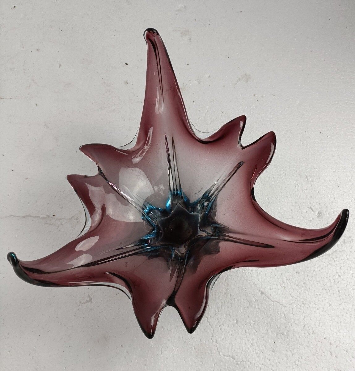 Gorgeous Bowl Dish Centerpiece Cranberry Blue Art Glass Murano Italy Modernist photo buy