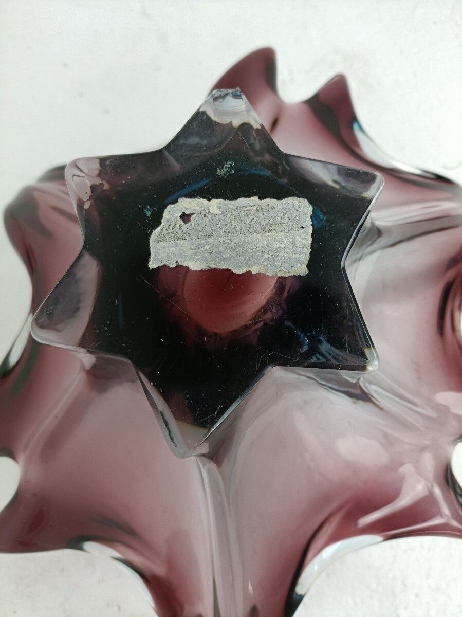 Gorgeous Bowl Dish Centerpiece Cranberry Blue Art Glass Murano Italy Modernist photo vintage