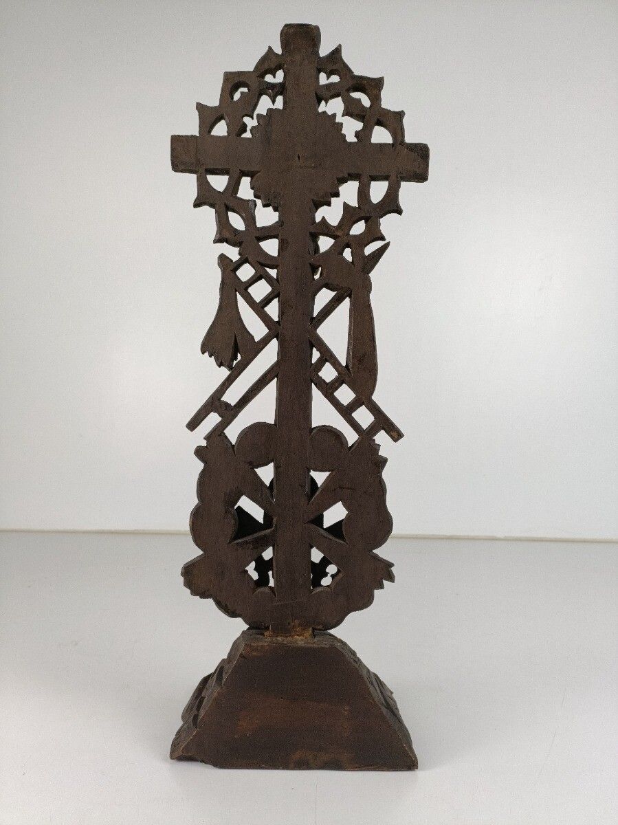 photo furniture Standing Crucifix Wood Spelter Corpus Hand Carved Tools Of Passion Vintage Jesus