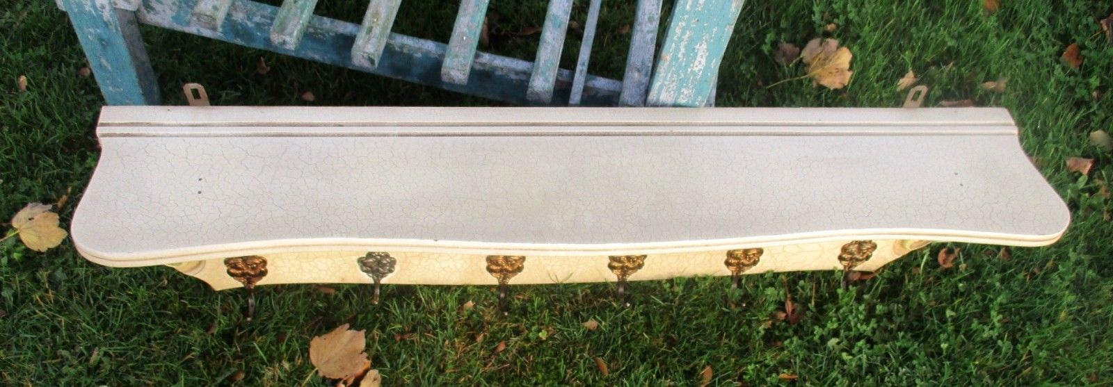 Vintage French Provincial Wooden Coat Hat Rack Farmer Fireplace Crackled Beige photo buy
