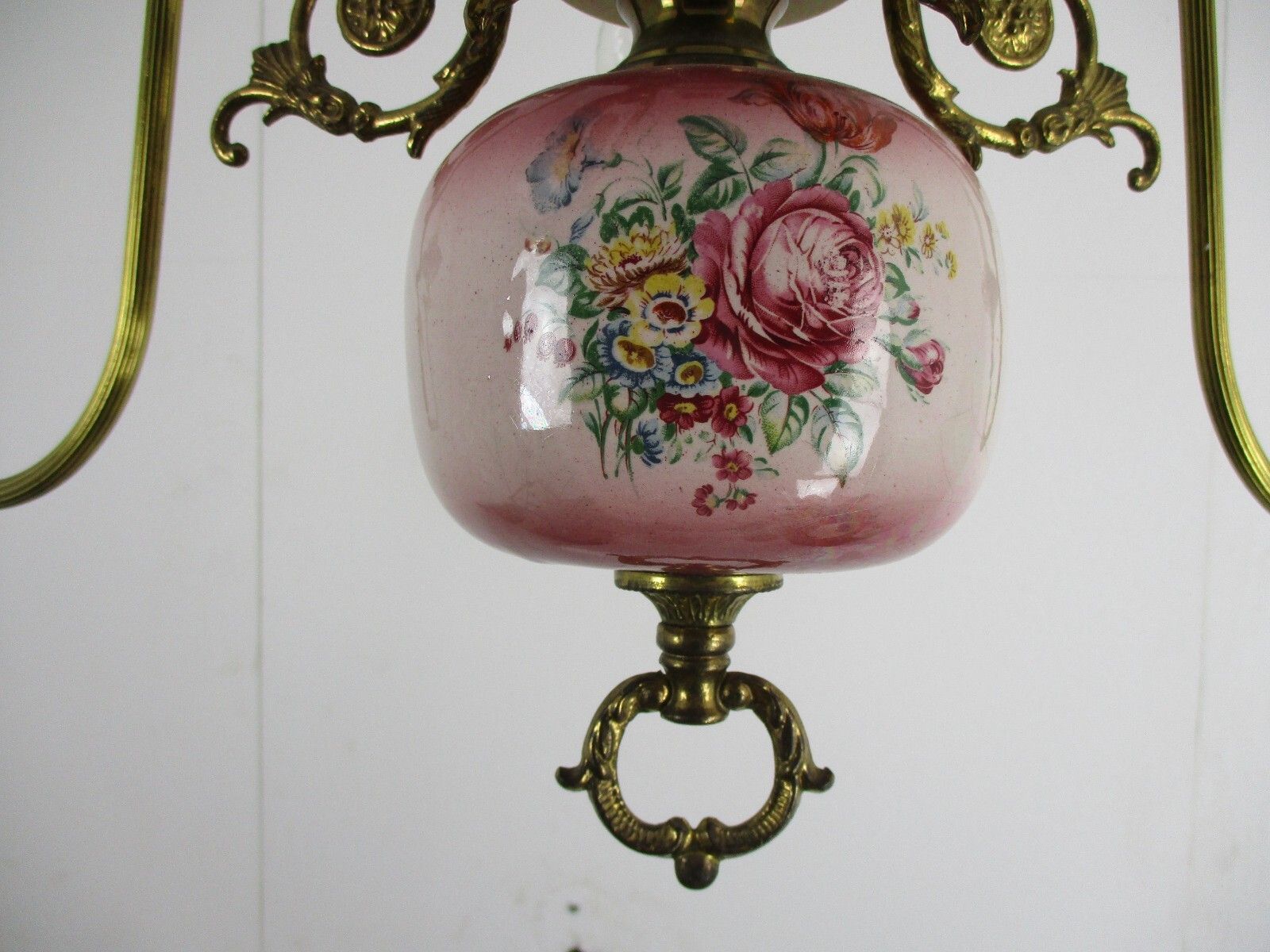 Chandelier 5 Arms Lights Ceramic Porcelain Ceramic Brass Italian Pink  Flowers photo buy