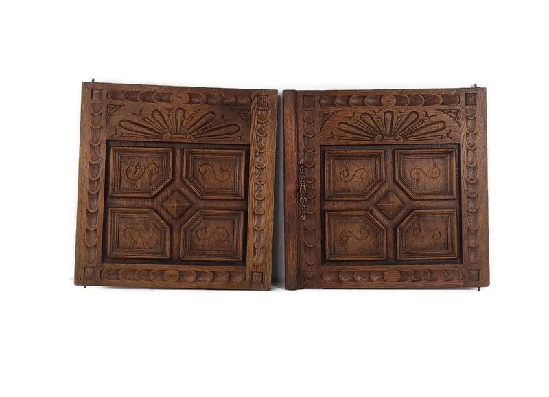 Pair Antique Hand Carved Wood  Door Panels Reclaimed Architectural  Salvaged 19t