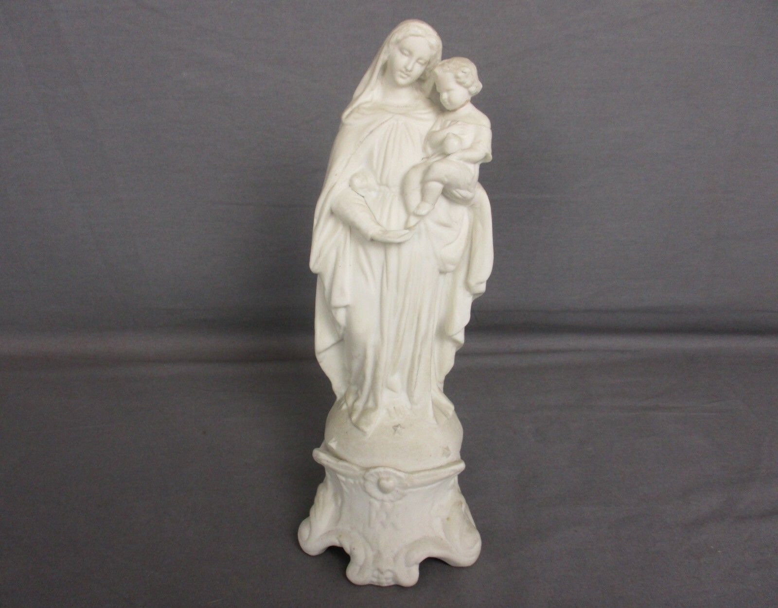 French Antique 1900 Bisque Statue Virgin Mary Our Lady Madonna Infant Jesus 9.8"