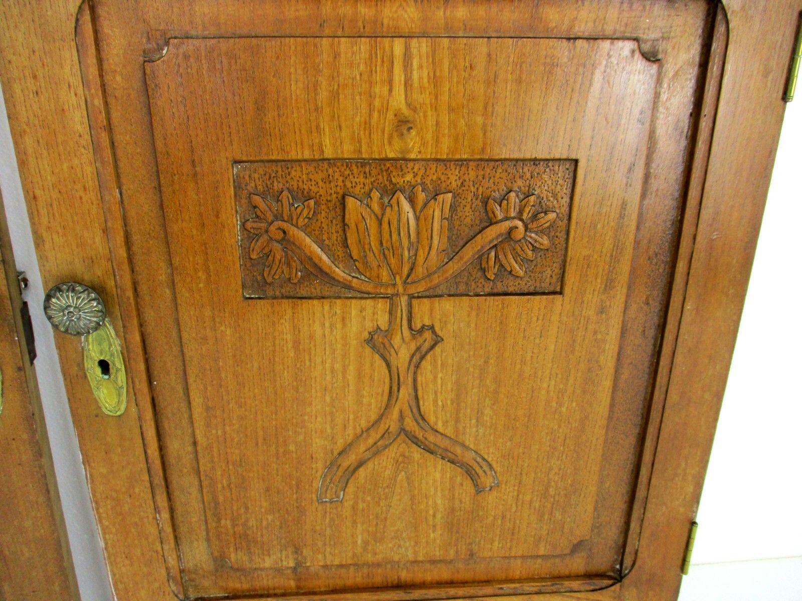 Pair Antique Hand Carved Wood Door Panels Reclaimed Architectural Trees photo for sale