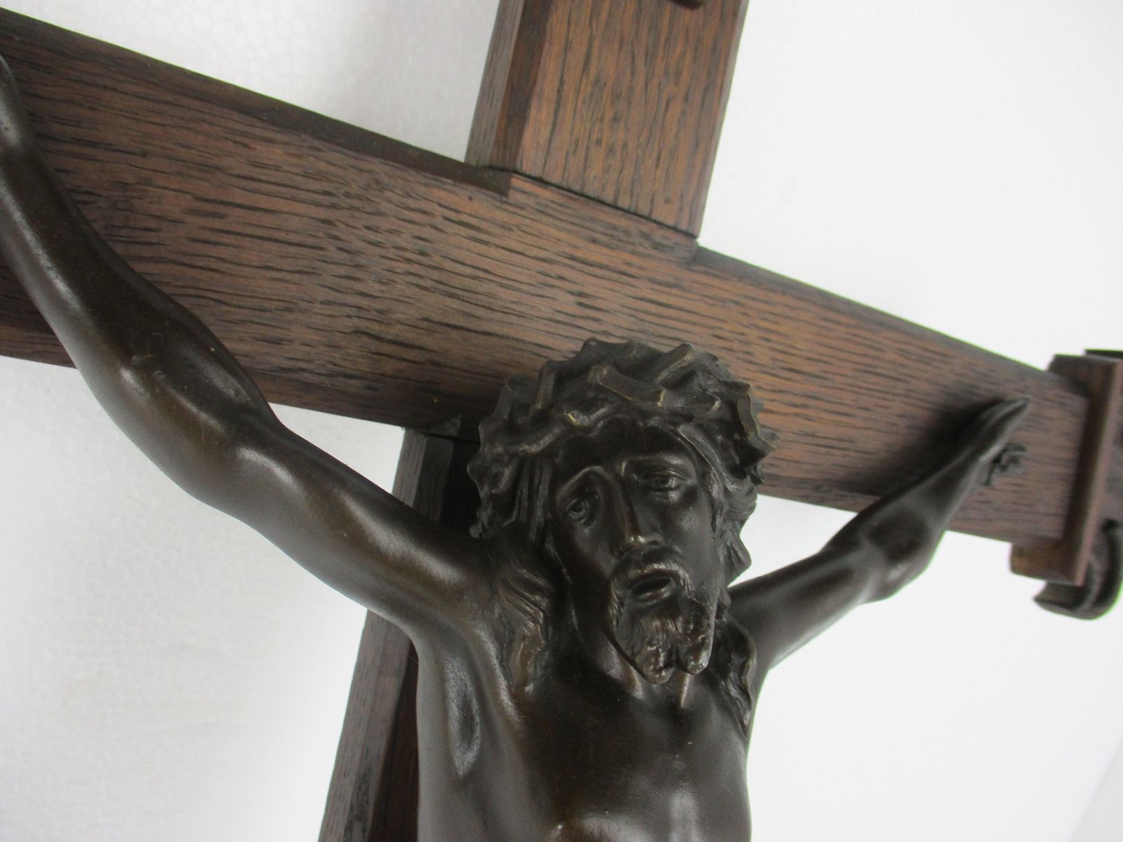 Large French Oak Hanging Church Crucifix Cross Jesus Christ Bronze Stunning Art photo furniture
