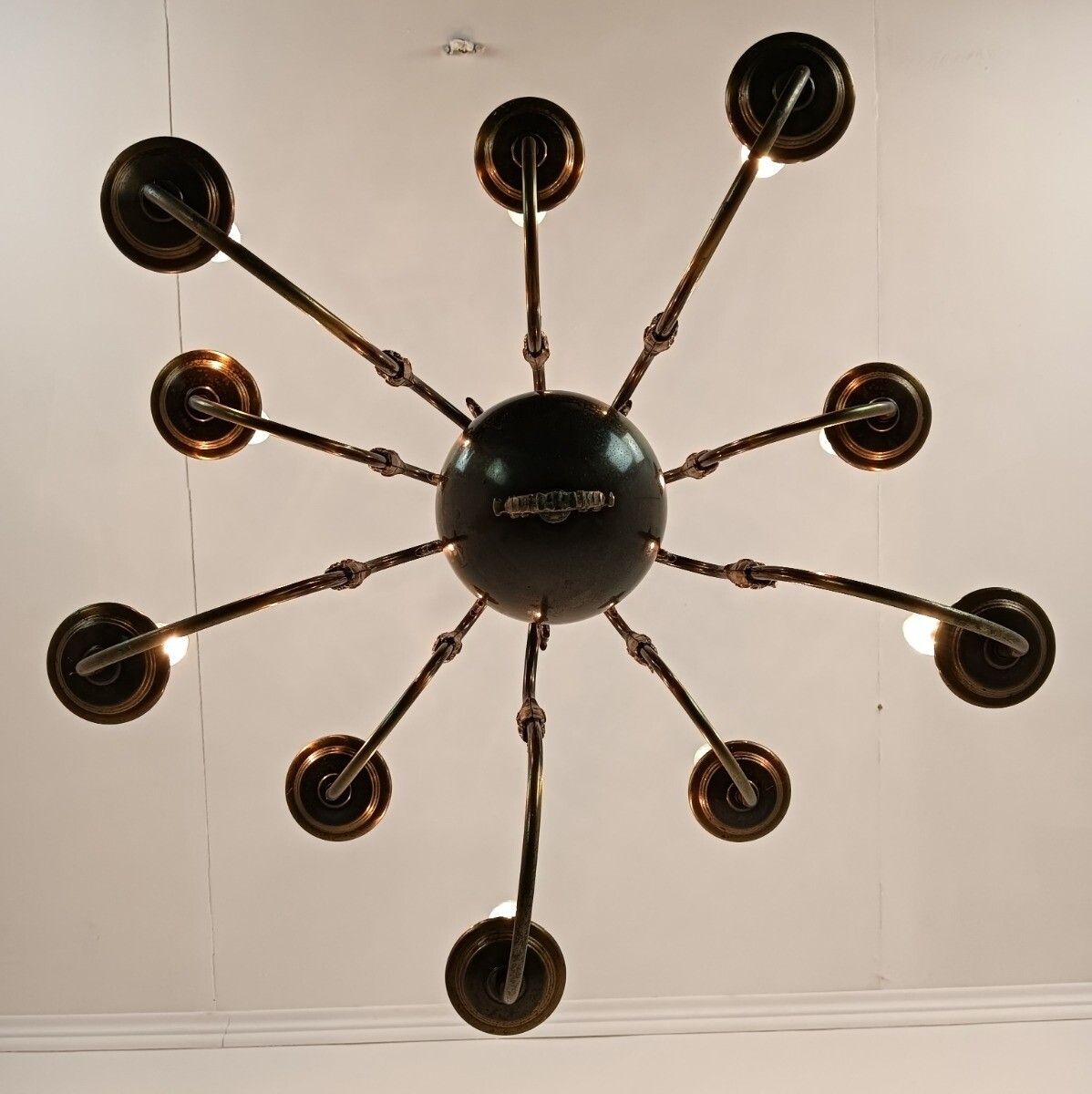 Double Flemish Dutch Chandelier Brass 10 Lights Fish Farmhouse Barn Style Vintag photo for sale