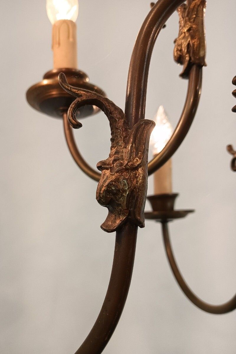 Double Flemish Dutch Chandelier Brass 10 Lights Fish Farmhouse Barn Style Vintag photo vintage
