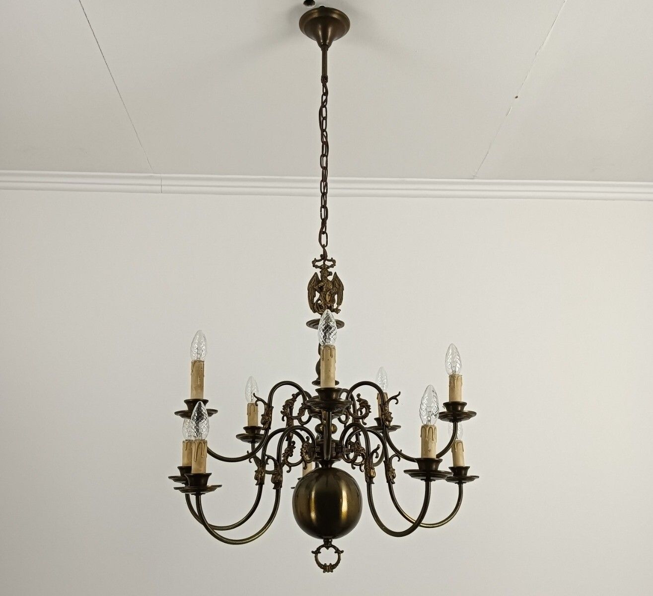 photo furniture Double Flemish Dutch Chandelier Brass 10 Lights Fish Farmhouse Barn Style Vintag