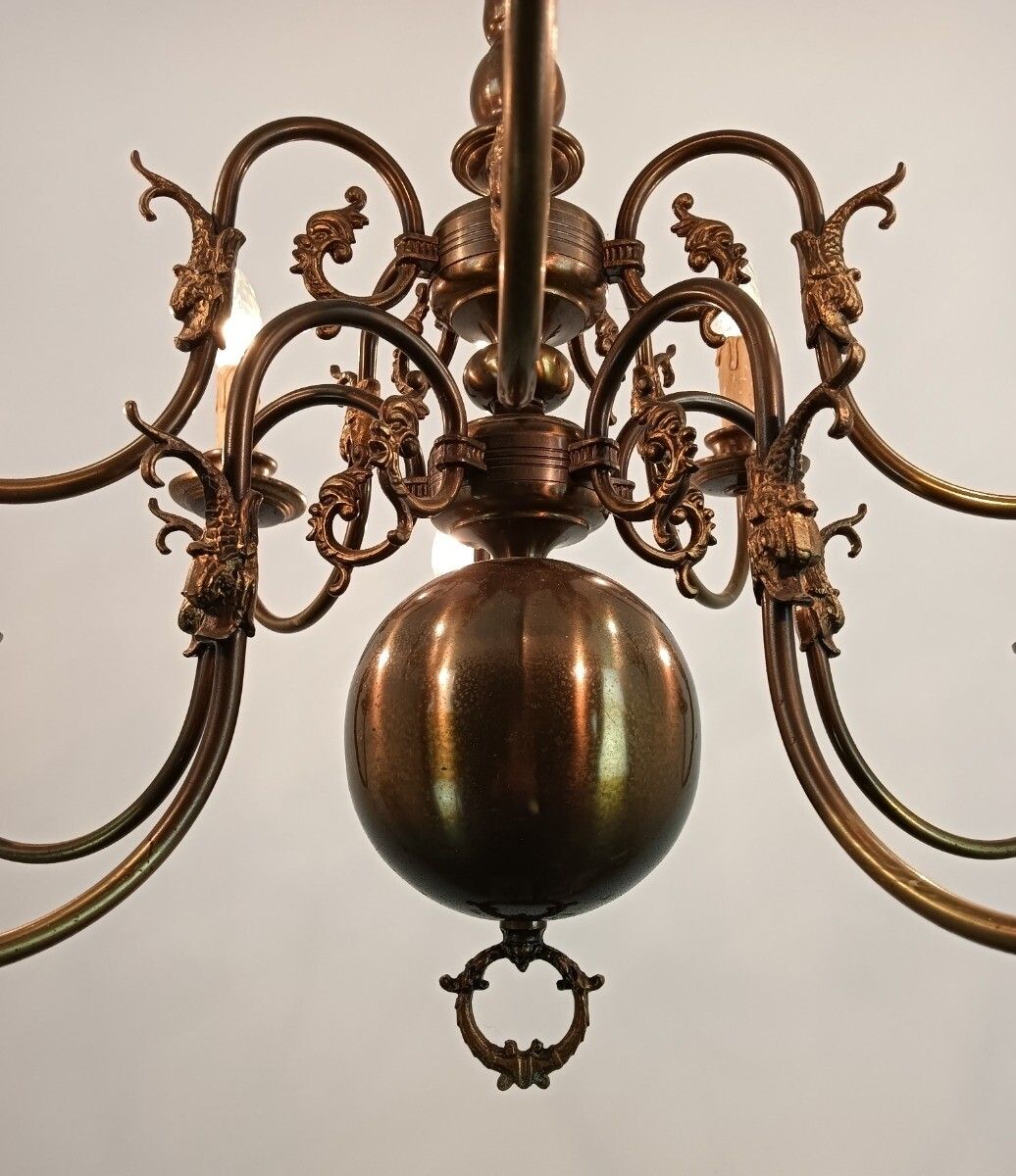 photo for sale Double Flemish Dutch Chandelier Brass 10 Lights Fish Farmhouse Barn Style Vintag