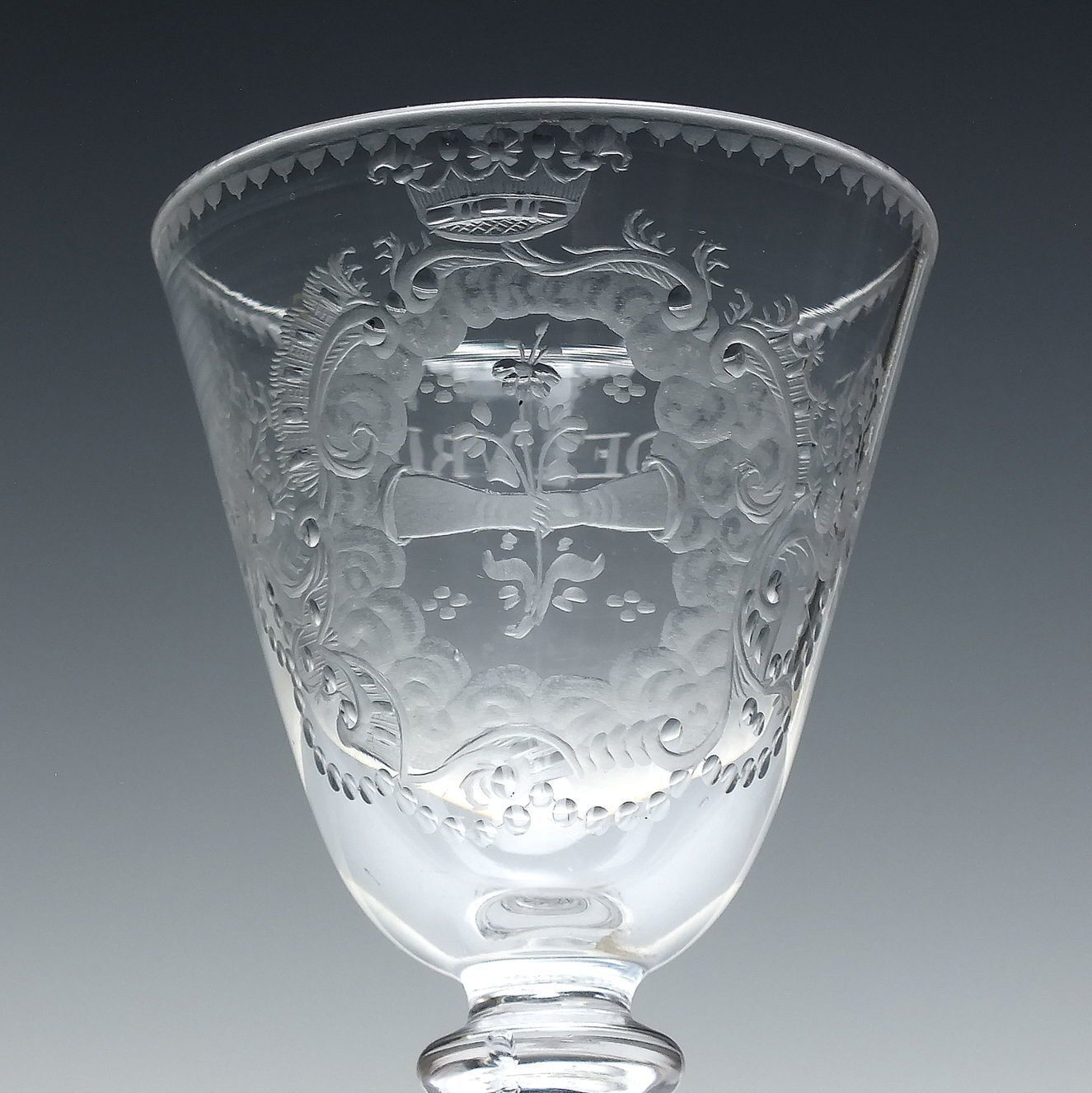 18th Century Engraved Light Baluster Wine Glass C1750 photo for sale