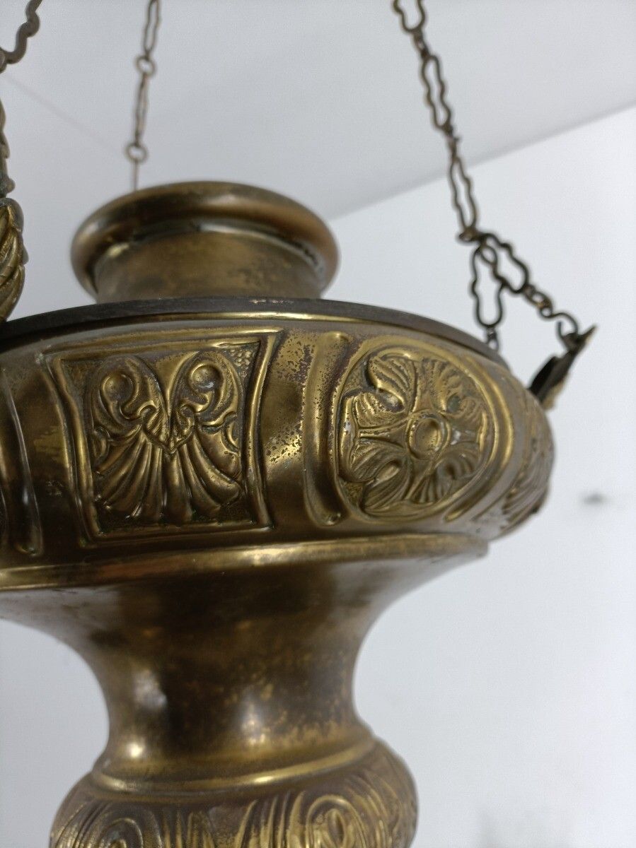 Antique French Brass  Neo Gothic Sanctuary Lamp Church Ornate Htf photo Lighting