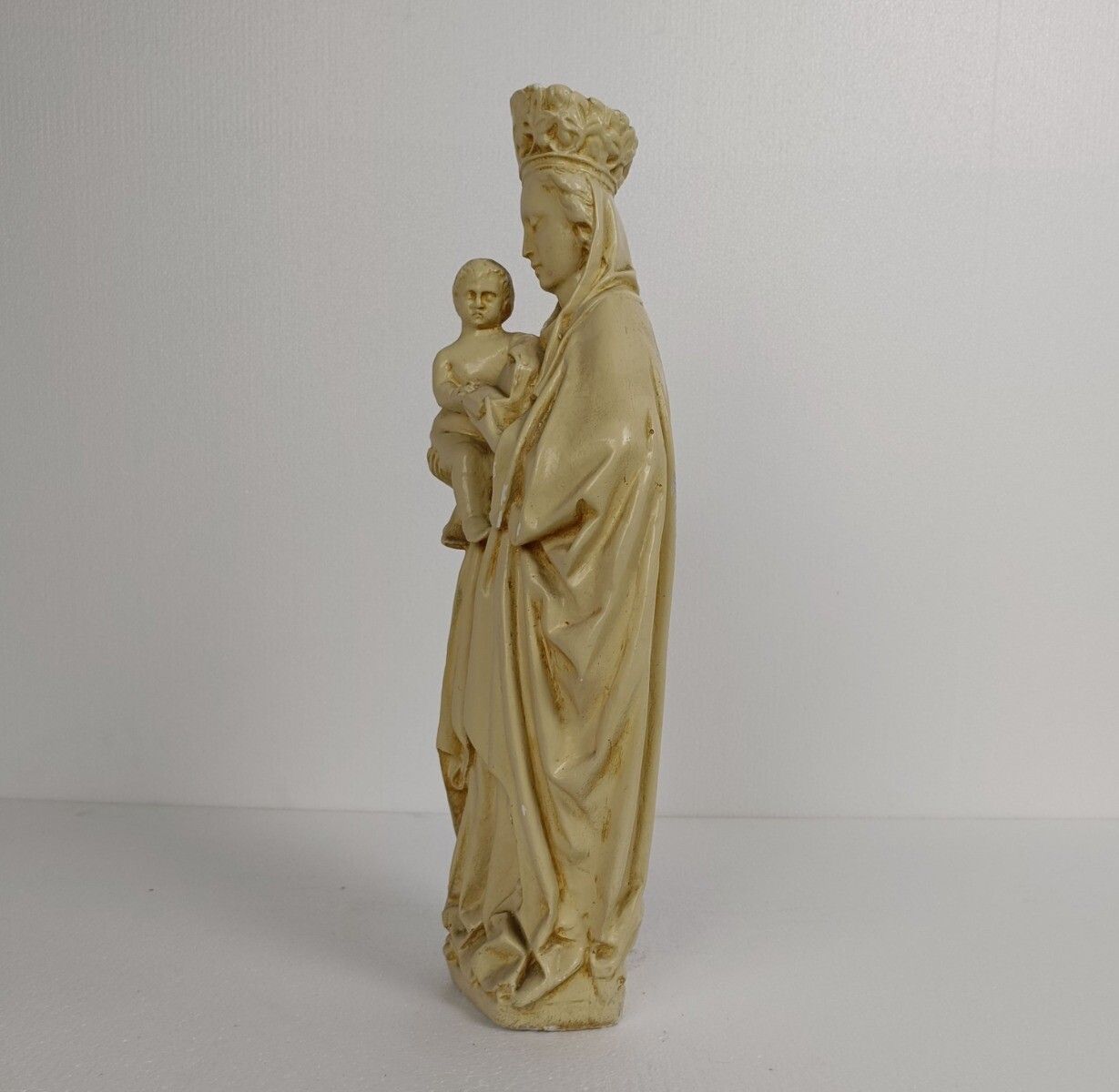 Statue Virgin Mary Madonna Crowned Infant Child Plaster Vintage Large Beautiful photo for sale