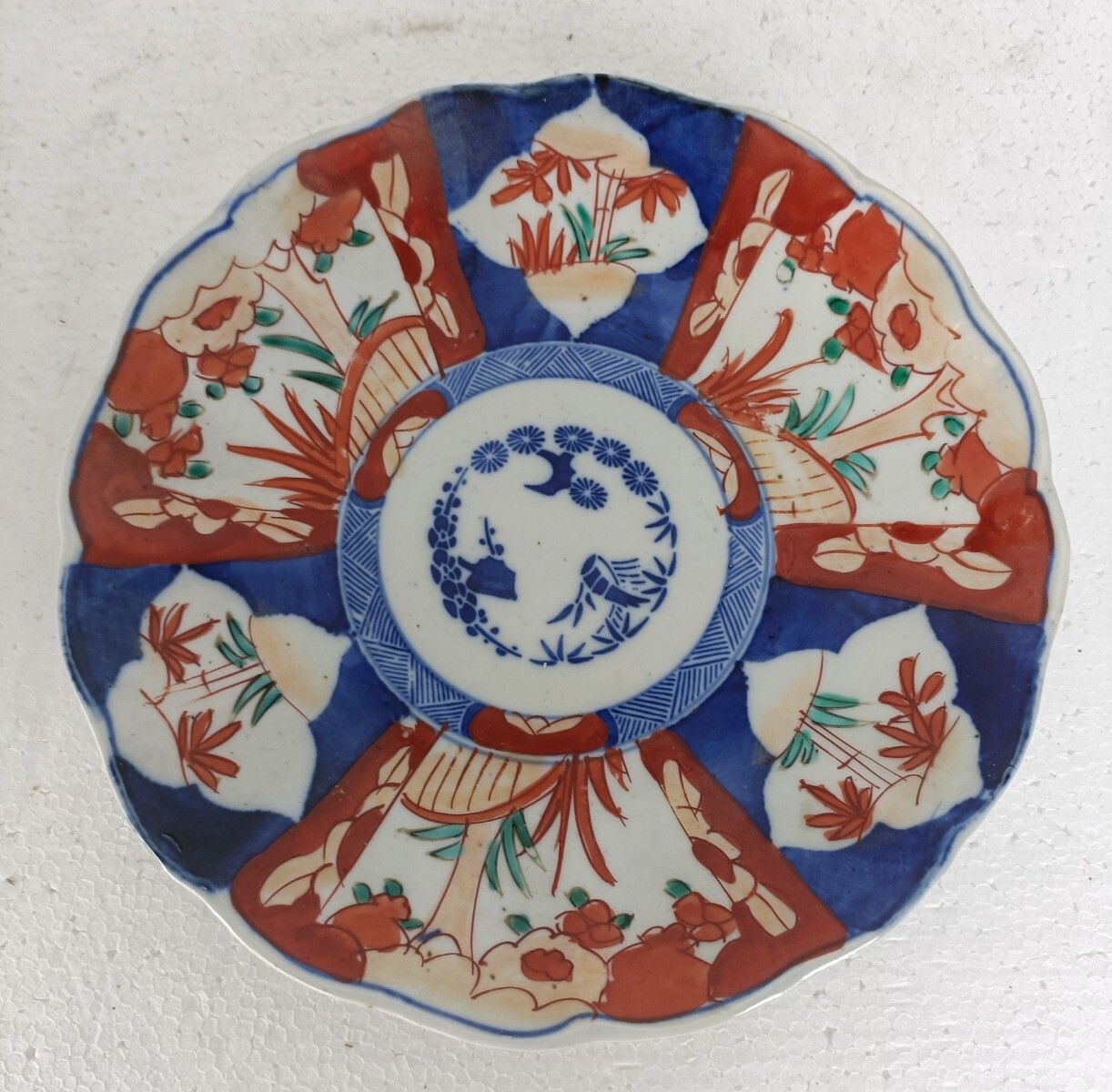 Pair Antique Japanese  Imari Porcelain Dish Platter Plate Scalloped Edge 19th Ce photo for sale