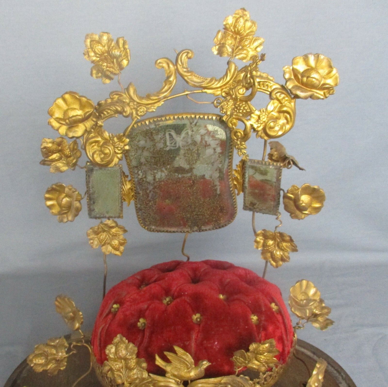 Oval Antique 1800 Victorian French Bridal Wedding Dome Gold Gilt Leafs  Ormolu photo vinterior
