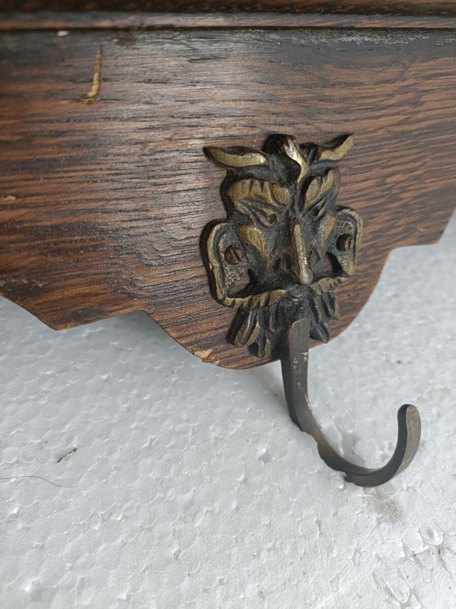 Hand Carved Wood Coat Hat Kitchen Hallway Rack Antique  Breton Style Figurines W photo vintage