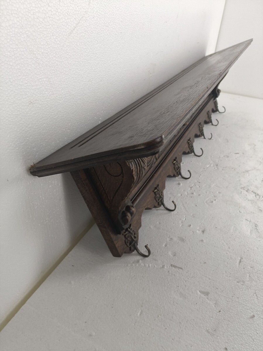 photo for sale Hand Carved Wood Coat Hat Kitchen Hallway Rack Antique  Breton Style Figurines W