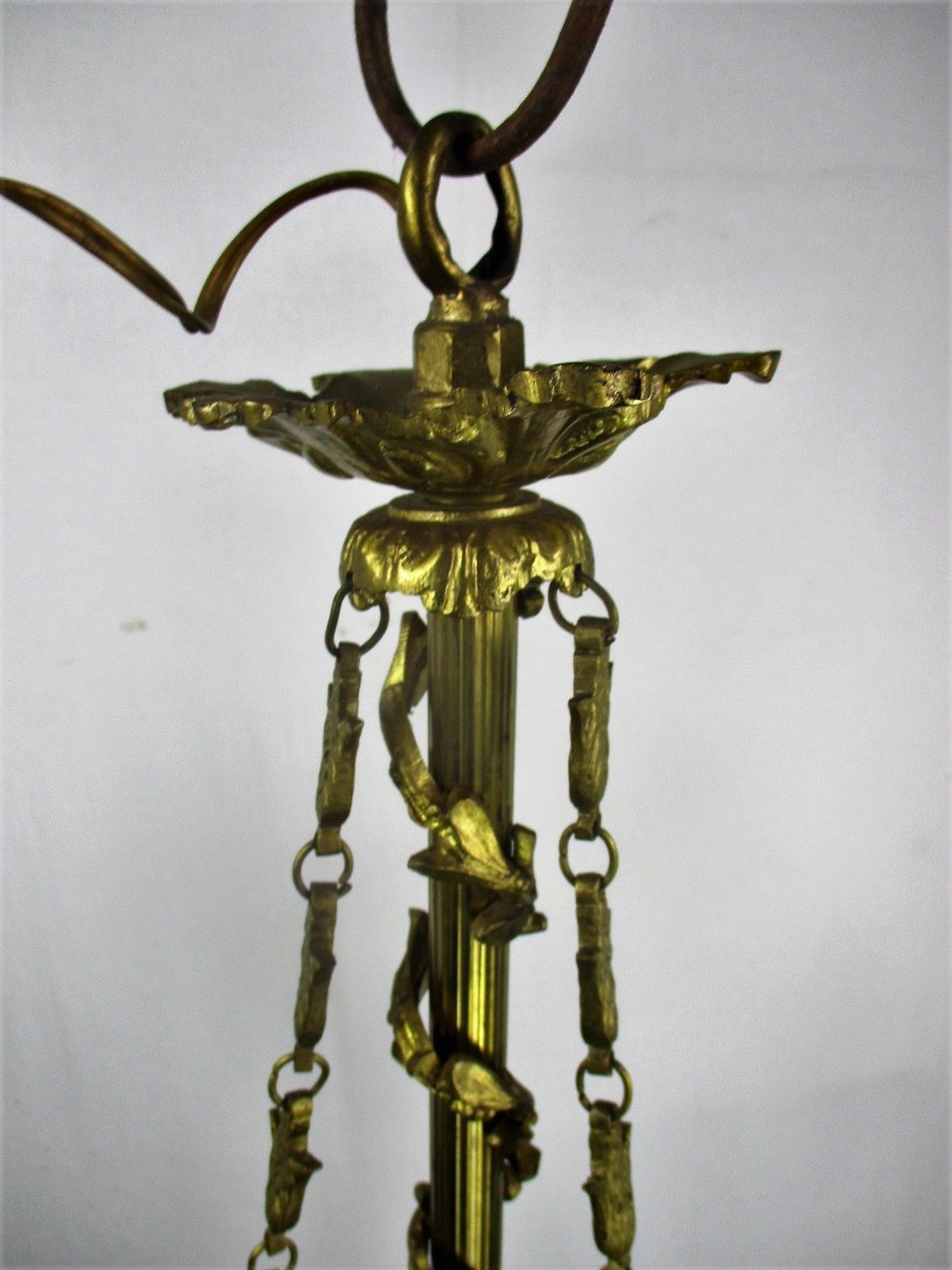 Antique Empire  Chandelier Putti Cherubs Angels 3 Arm Lights Amber Shades Lovely photo buy