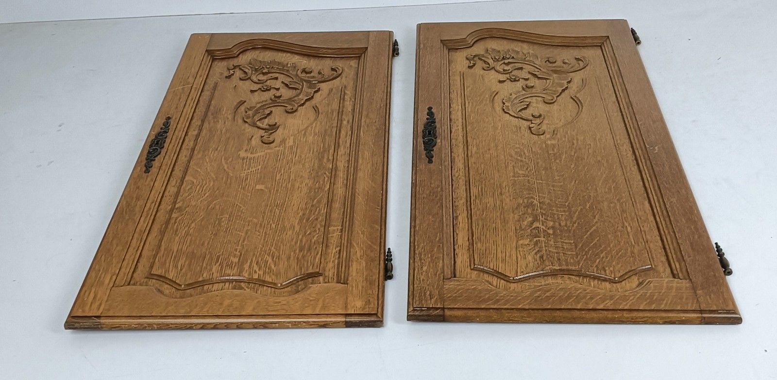 Couple Antique Hand Carved Wooden Door Panels Reclaimed Architectural Salvaged photo Home Fixtures