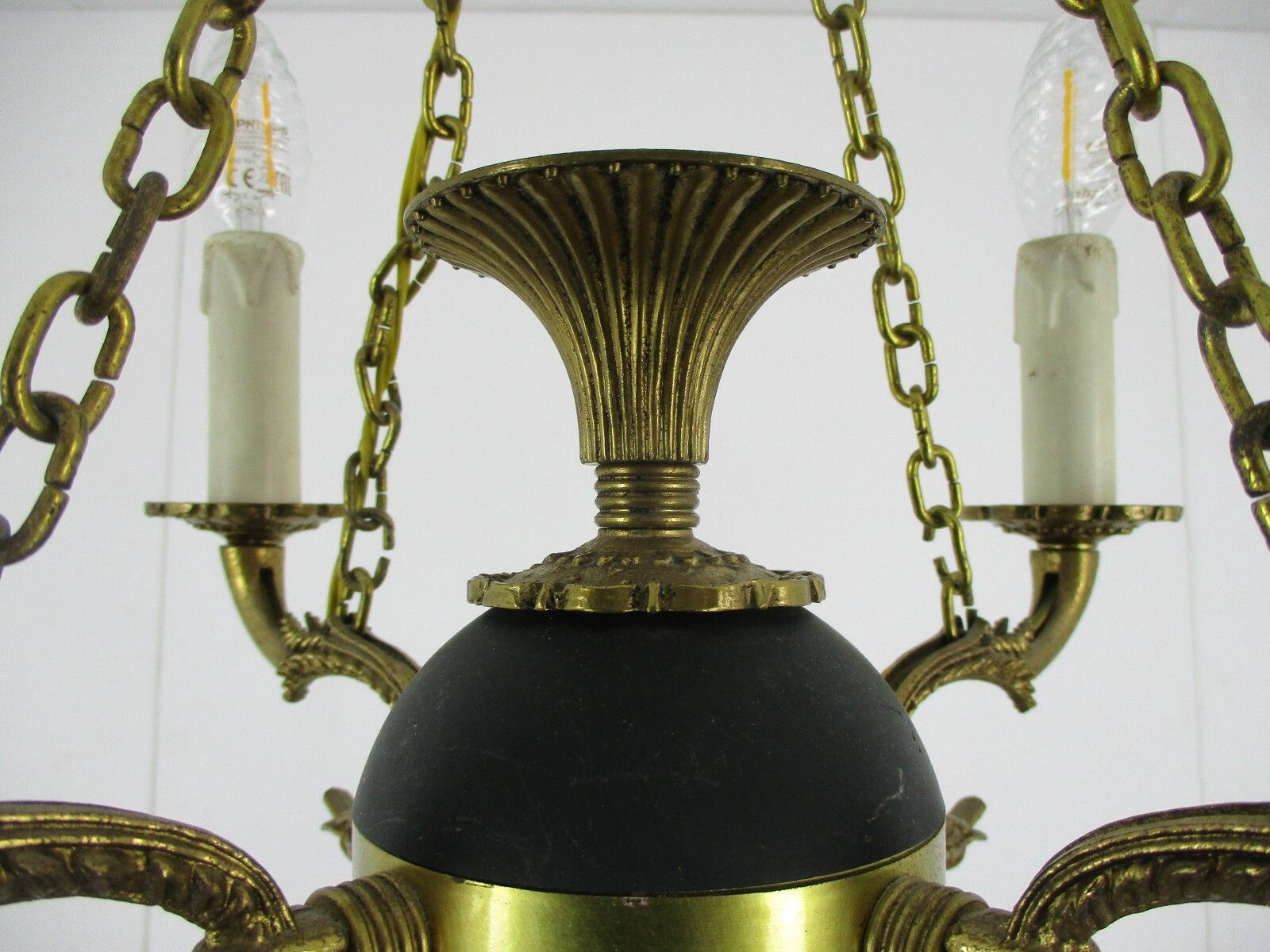 French Empire Pan Chandelier Green Tole Brass 4 Arms Hollywood Regency Ducks Htf photo 408.0