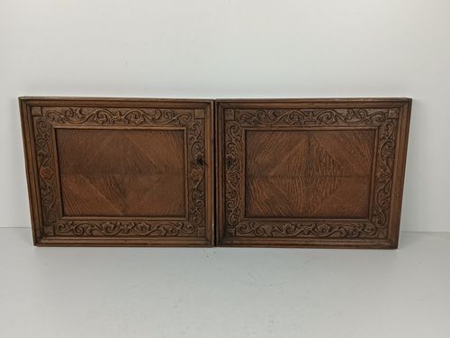 Antique Couple Of Door Panels Cabinet Carved Wood Inlay Beautiful Architectural photo furniture