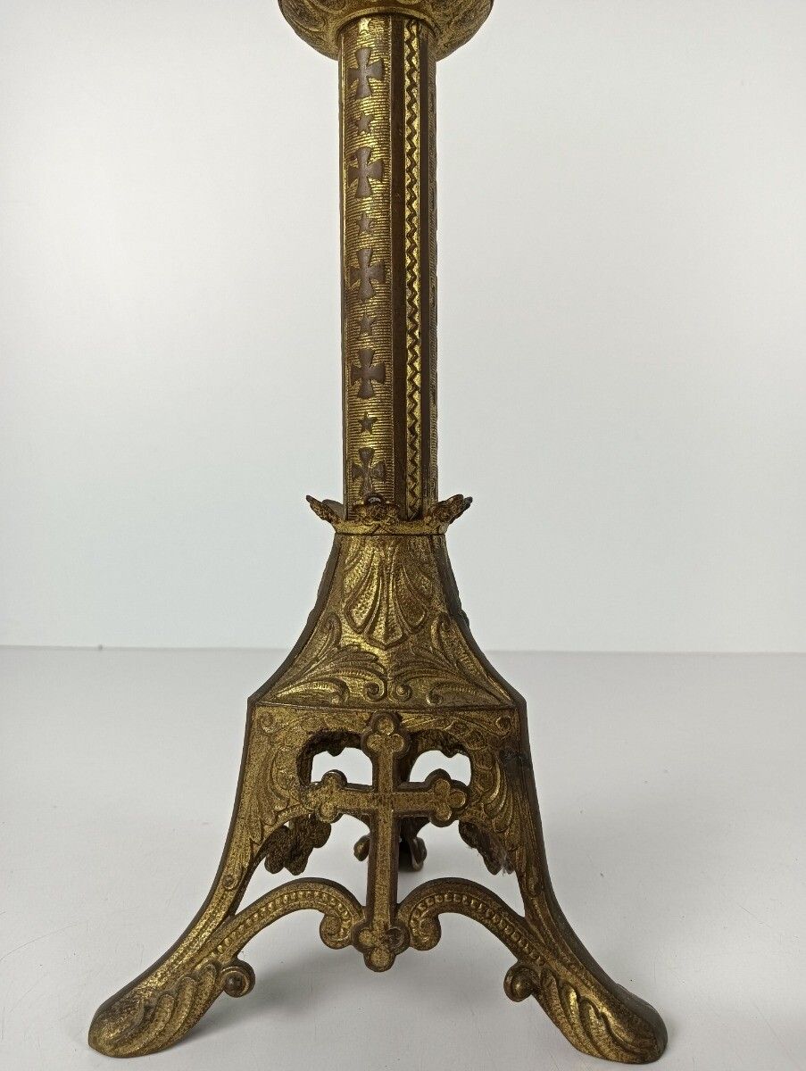 Gothic Candle Stick Candle Holders Brass  Antique 19th Century Couple Beautiful photo 425.0
