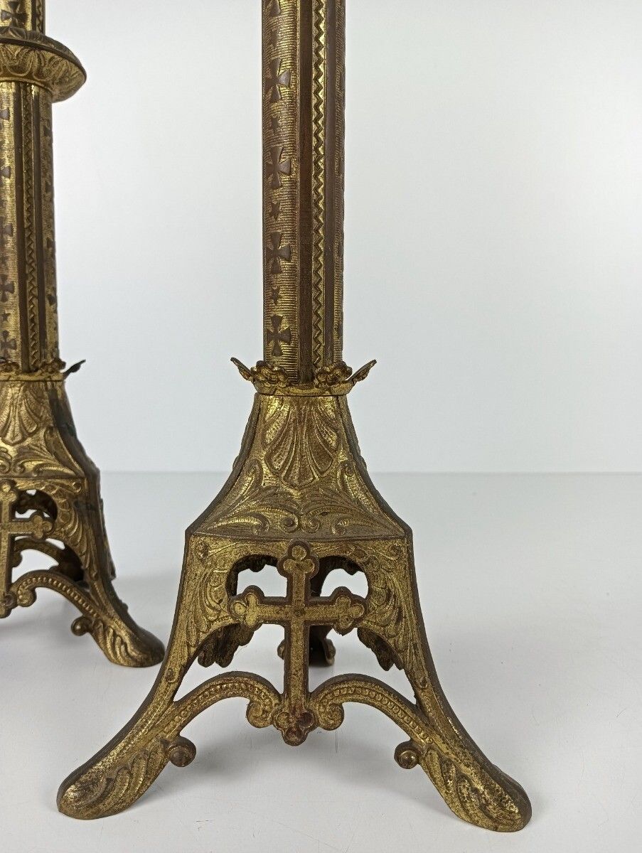 Gothic Candle Stick Candle Holders Brass  Antique 19th Century Couple Beautiful photo vinterior