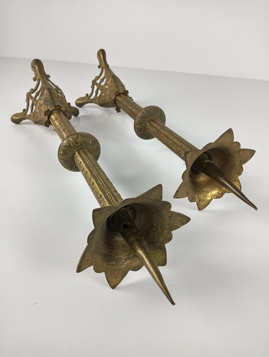 Gothic Candle Stick Candle Holders Brass  Antique 19th Century Couple Beautiful photo buy