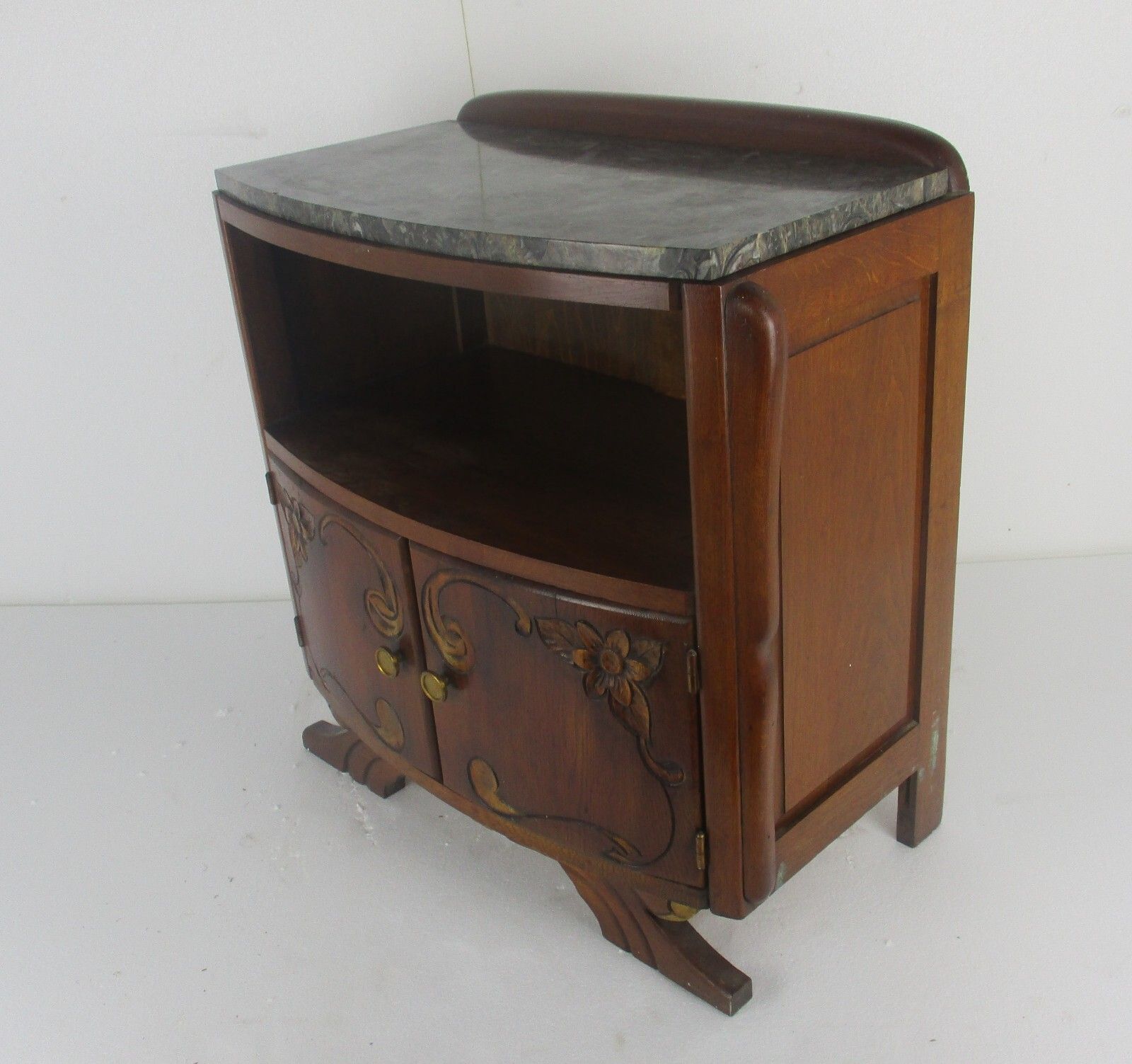 Art Deco Double Cabinet Nightstand Night Stand Marble Top Ornate Wood Lovely photo for sale